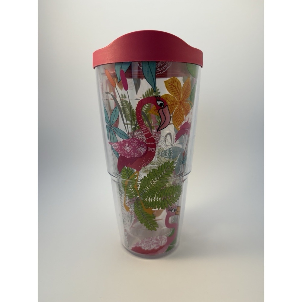 Tervis Tumbler 24oz Flamingo Tropical Design with Lid EUC Clean